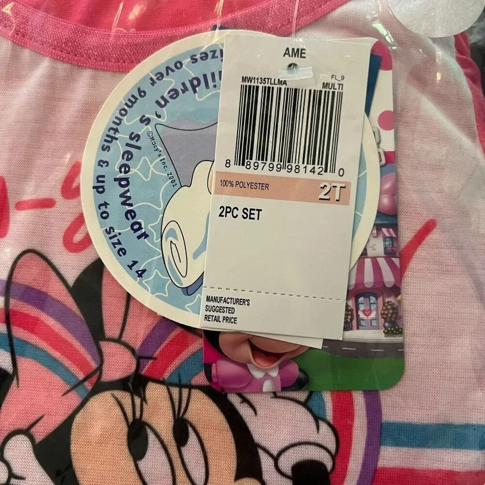 NWT Disney Junior Minnie Mouse 2 Piece Pajama Set 2T